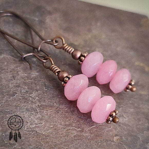 Rose Quartz Earrings with Copper Hooks - Picture 3 of 9